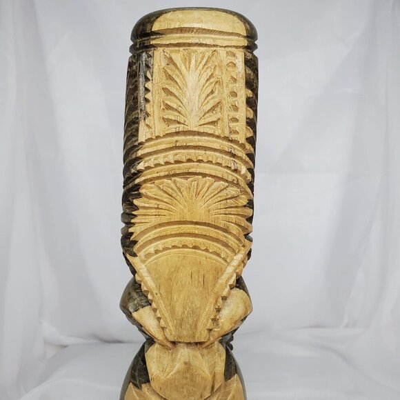 Hawaiian Tiki Totem 14.5" Hibiscus Wood Hand carved Intricate Tribal Design - Picture 3 of 15